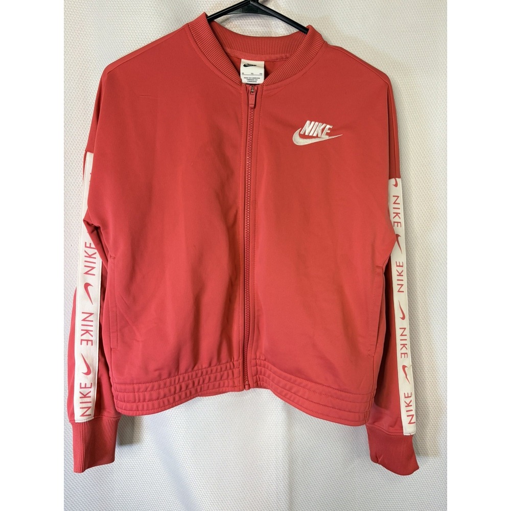 Nike Girls SZ XL Pink White Track Jacket Full Zip Athletic Athleisure